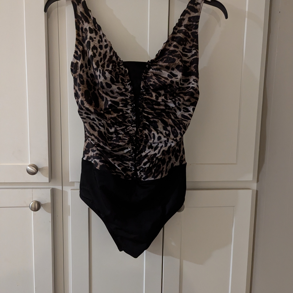 $15. Longitude Black and Brown One Piece Swimsuit with Plunging V-Neckline